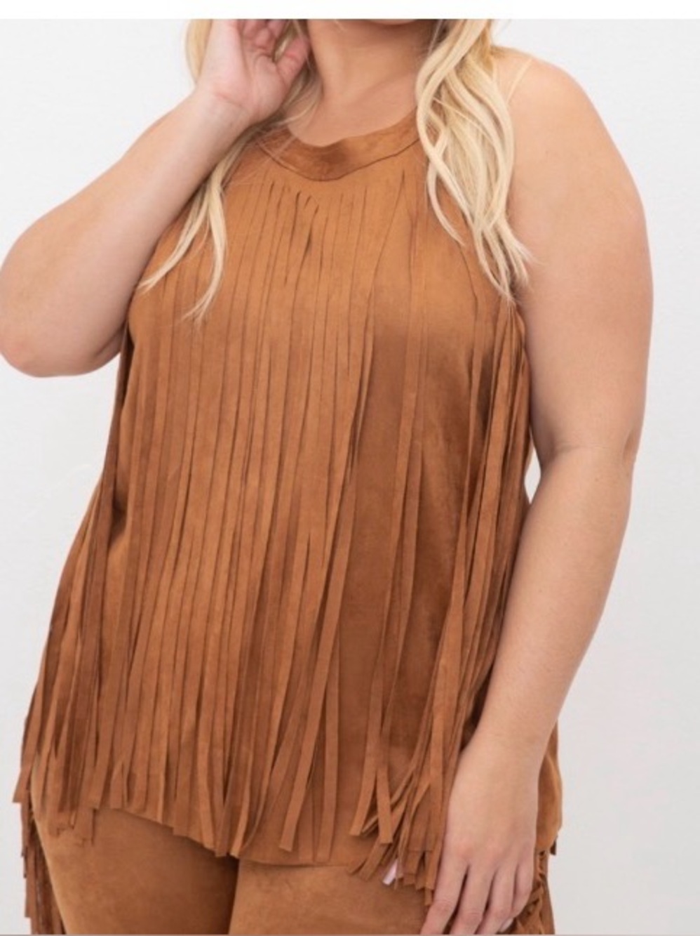Vocal Faux Suede Fringe Halter Top XL Boho Western Festival Cowgirl Rodeo